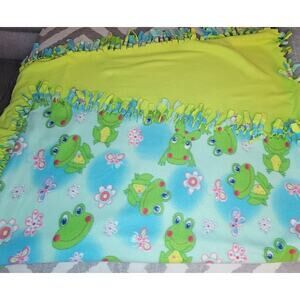 Handmade Frog Blanket With Flowers Butterflies Soft Cozy Throw Approx 30"x24"
